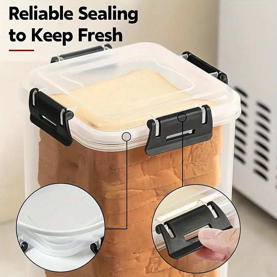 1pc Plastic Bread Box with Flip Lid- Freezer Safe Rectangular Bread Storage Container, Reliable Sealing, Suitable for Kitchen Freshness- Upgraded Locking Bread Storage Box