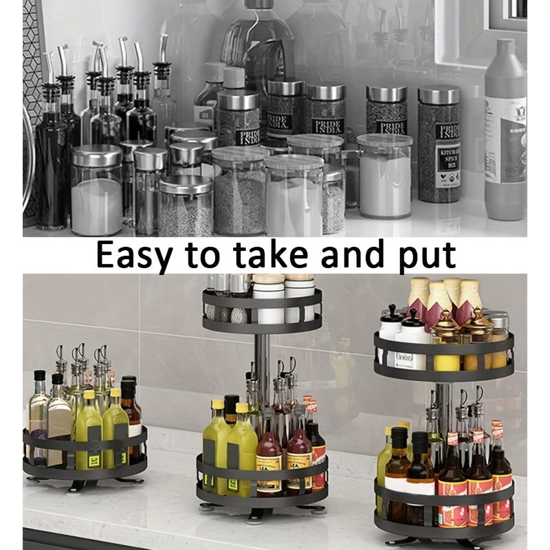 Revolving Kitchen Spice Rack Organizer Rotatable Detachable Turnable Spice Rack Seasoning Organizer Adjustable Height with Suction Cup Feet for Cabinet Kitchen Refrigerator Bathroom Pantry Countertop Vanity (Single Layer)