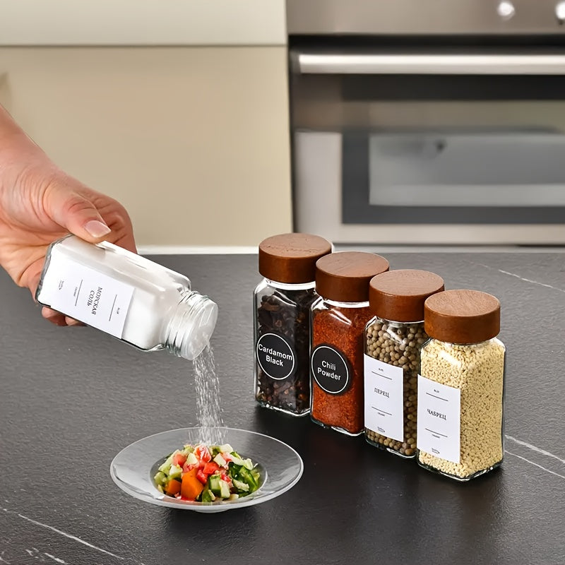 Versatile 4oz Glass Spice Jar Set – clear reusable pantry storage, 4oz Square Spice Jar Set with Acacia Wood Lids - 12 24pcs Includes Sticker, designed for American homes, daily convenience and practical gifting