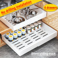 4-Pack Carbon Steel Expandable Pull Out Cabinet Organizer (12.6"-20.6"W), Rust-Resistant Silent Sliding Drawers with Adhesive Nano Film Or Nail Installation, 17" Deep Slide Out Drawers for Kitchen, Pantry