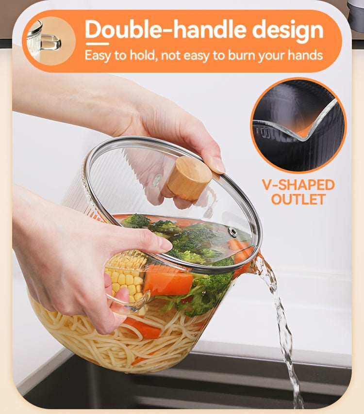 [2-Pack] Stovetop Safe Ribbed Glass Pots with Lids, 78Oz & 54Oz Saucepan for Soup Ramen Milk, Heat Resistant Borosilicate Cookware