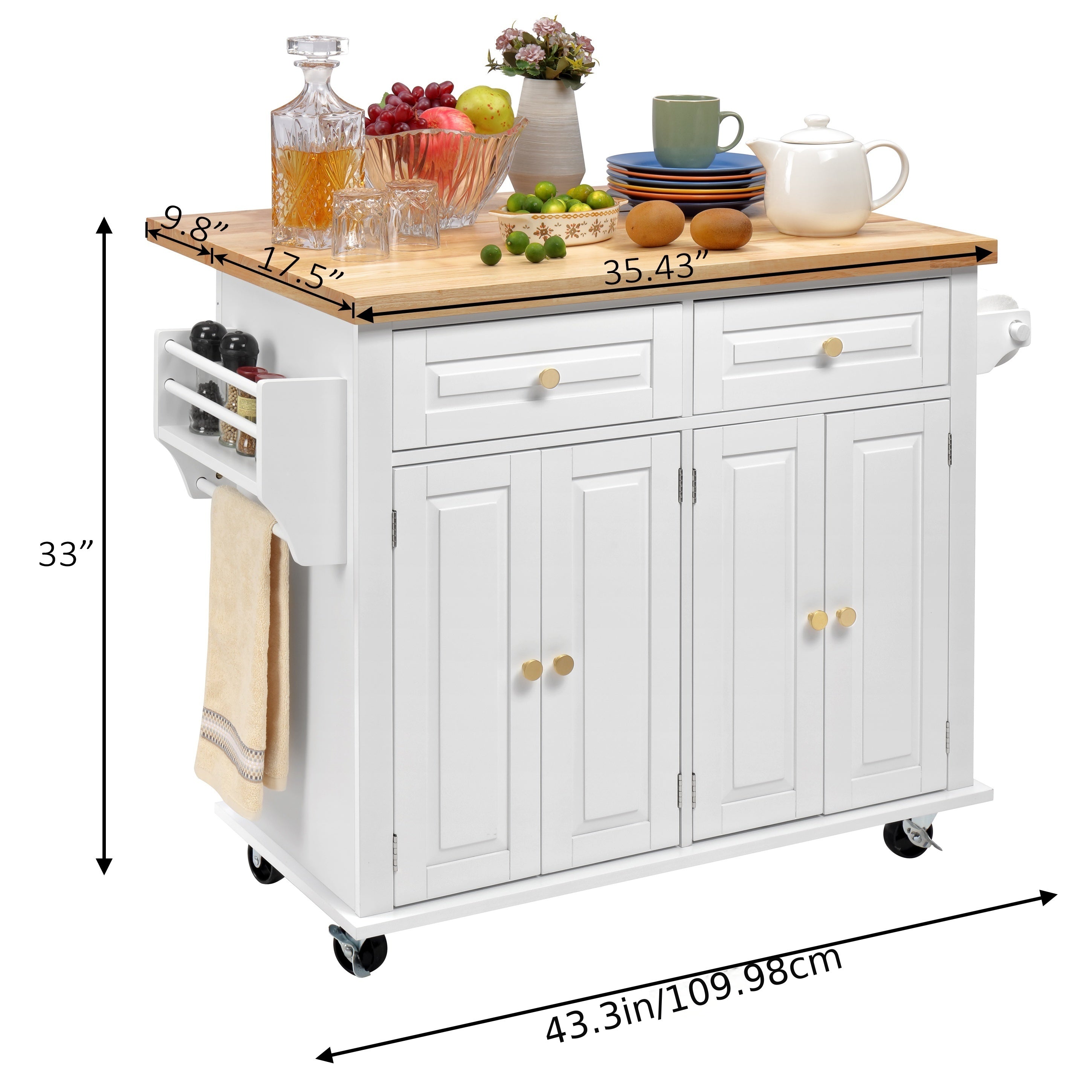 Compact Pull-Out Cabinet Organizer – smooth-access cabinet organization, Rolling Kitchen Island with Drop Leaf Thicken Rubberwood Top Spice Rack Towel Rack Drawer, designed for American homes, daily convenience and practical gifting