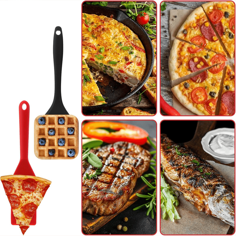 4pcs Silicone Spatula Set | Slotted & Solid, Heat Resistant, Non-Stick, Red & Black, Ideal for Baking, Mixing, Flipping Pancakes, Eggs, Stirring Sauces, Home Kitchen Gadgets