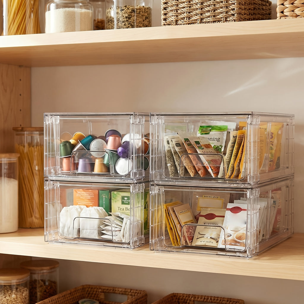 Modern 4/6/8/10 Pack Pull-Out Cabinet Organizer – smooth-access cabinet organization, Stackable Organizer Bins 4 6 8 10 Pack Clear Acrylic Food Storage Drawers With, designed for American homes, daily convenience and practical gifting