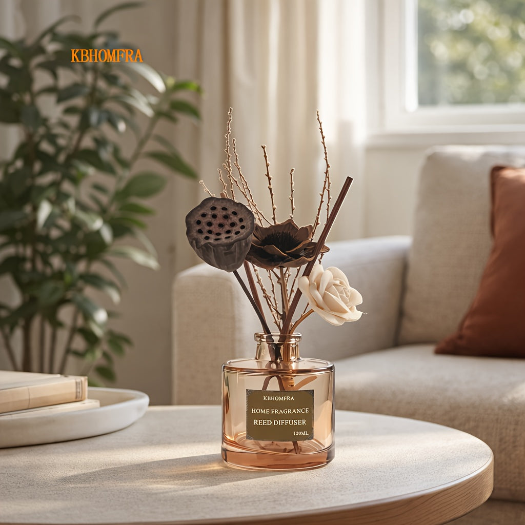 KBHOMFRA Reed Diffuser Jasmine Cedar Gardenia Scent Fall Diffusers with Dried Flowers Diffuser Sticks 4.06oz Essential Oil 90 Days Long-lasting Fragrance for Livingroom, Bedroom And Bathroom.