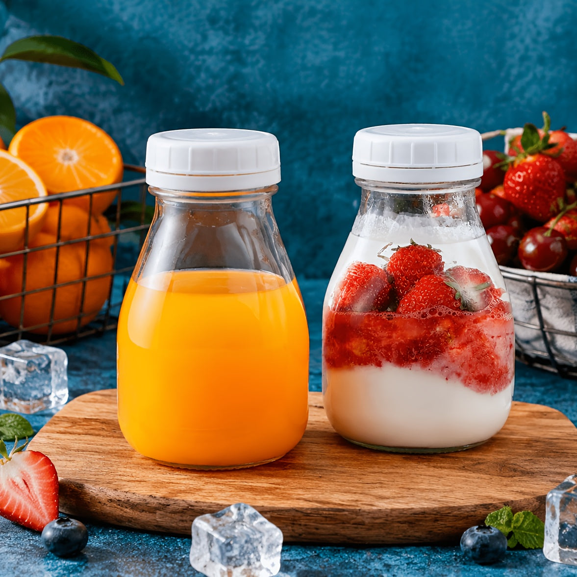 4/8/12/16pcs 11 Oz Glass Bottles, Glass Milk Bottles with Lids, Vintage Breakfast Shake Container, Vintage Drinking Bottles