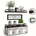 3-Tier Floating Shelves for Wall Decor | Black Metal Guardrail, Over Toilet with Storage Basket, Suitable for Bedroom, Living Room, Kitchen and Bathroom
