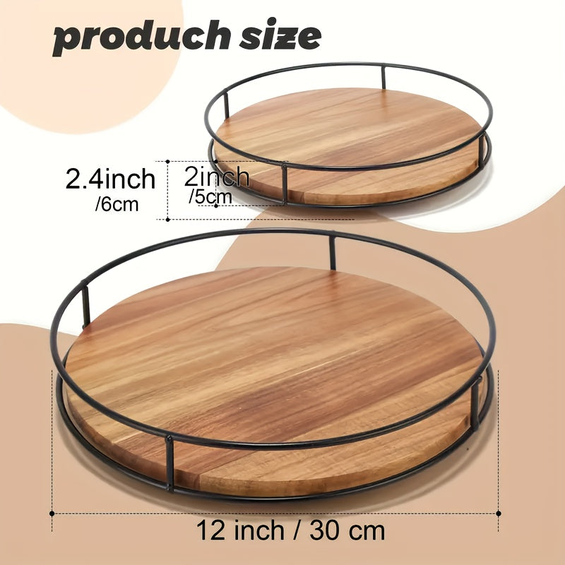 Space-Saving 1pc Refrigerator Bottle Organizer – easy-access beverage storage, 1pc Wooden Storage Rack with Steel Armrests Turntable Organizer for Cupboard Pantry Kitchen Countertop, designed for American homes, daily convenience and practical giftin