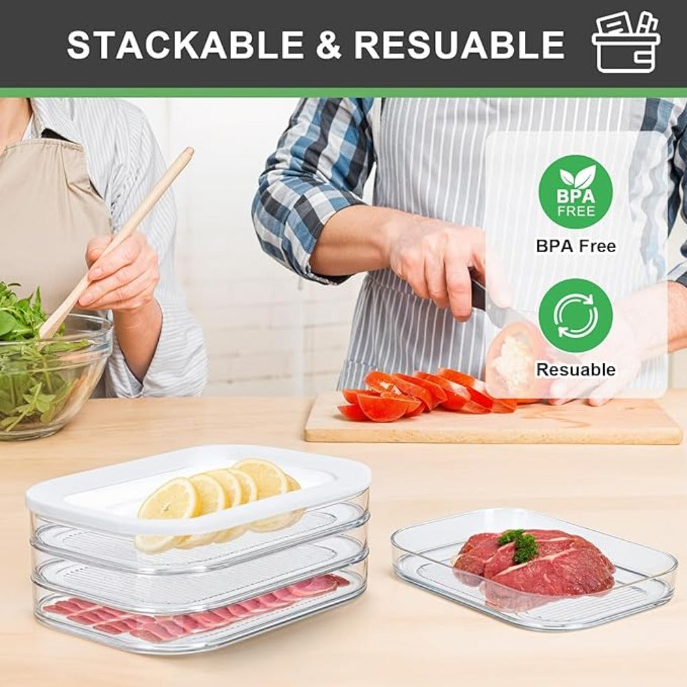 [Meat Storage Container] Three-Layer Stackable Refrigerated Meat Storage Container Set with Cover-Vegetables, Fruits, Food Safety Refrigerator Finishing Rack Is Suitable for Cooked Meat, Turkey And Slicing-Necessary for Kitchen