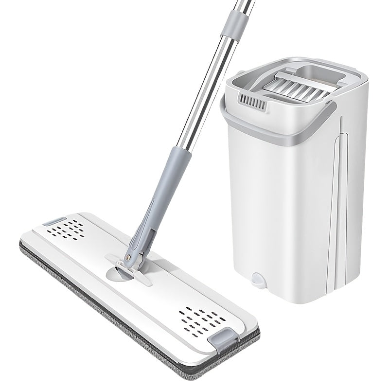 Effortless Hands-Free Flat Dust Mop with Bucket - Wet and Dry Cleaning for Bedroom, Kitchen, Living Room, Bathroom - Durable ABS Plastic Floor Mop