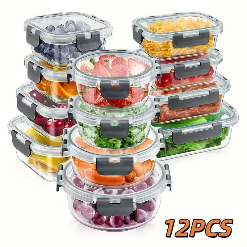 Multi-Purpose 24pcs Glass Meal Prep Container Set – leak-resistant lids, reusable kitchen meal-prep storage, designed for American kitchens, pantries, apartments, home organization, daily use and practical gifting