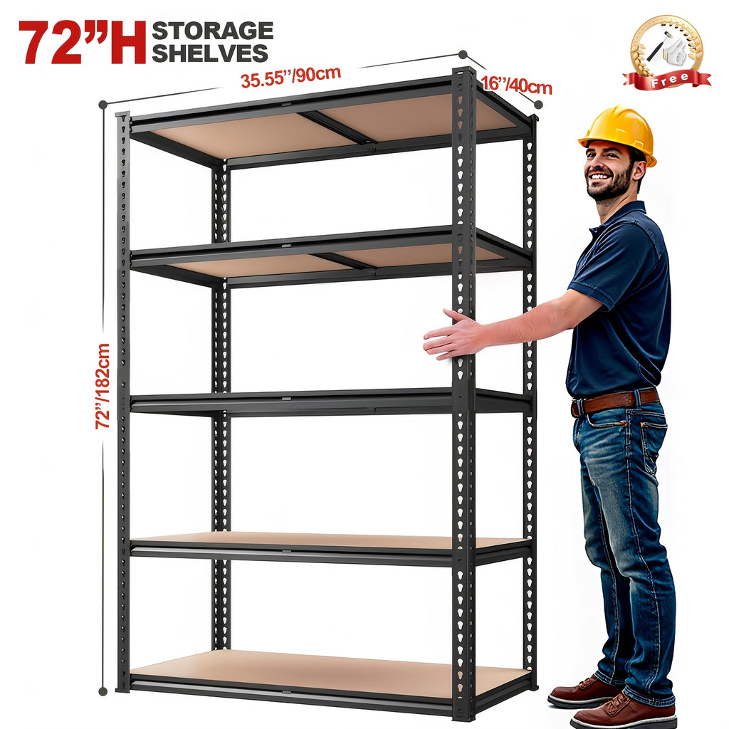 72"/60"H Garage Shelving Storage Shelves 5-Tier, 72" H X 35.5" W X 16" D, 2000LBS Capacity Heavy Duty Adjustable Storage Shelve for Closet, Pantry & Garage Organization, with Gloves & Hammer, Easy Assembly Required, Garage Storage