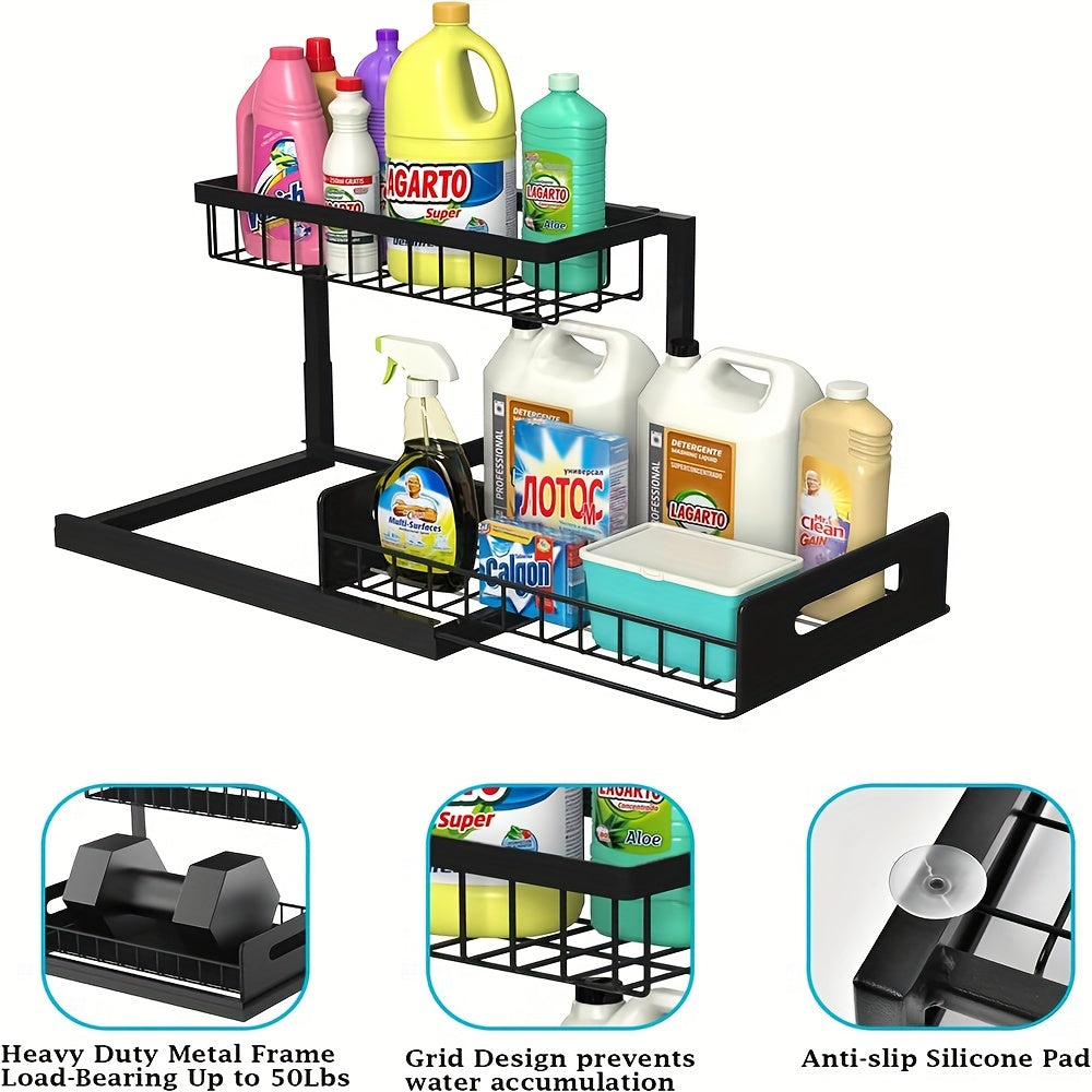 Versatile 2pcs Adjustable Home Storage Rack – durable multi-purpose storage, Under Sink Organizer 2-Tier Under Kitchen Bathroom Sink Organizers and Storage No Drilling Rustproof, designed for American homes, daily convenience and practical gifting