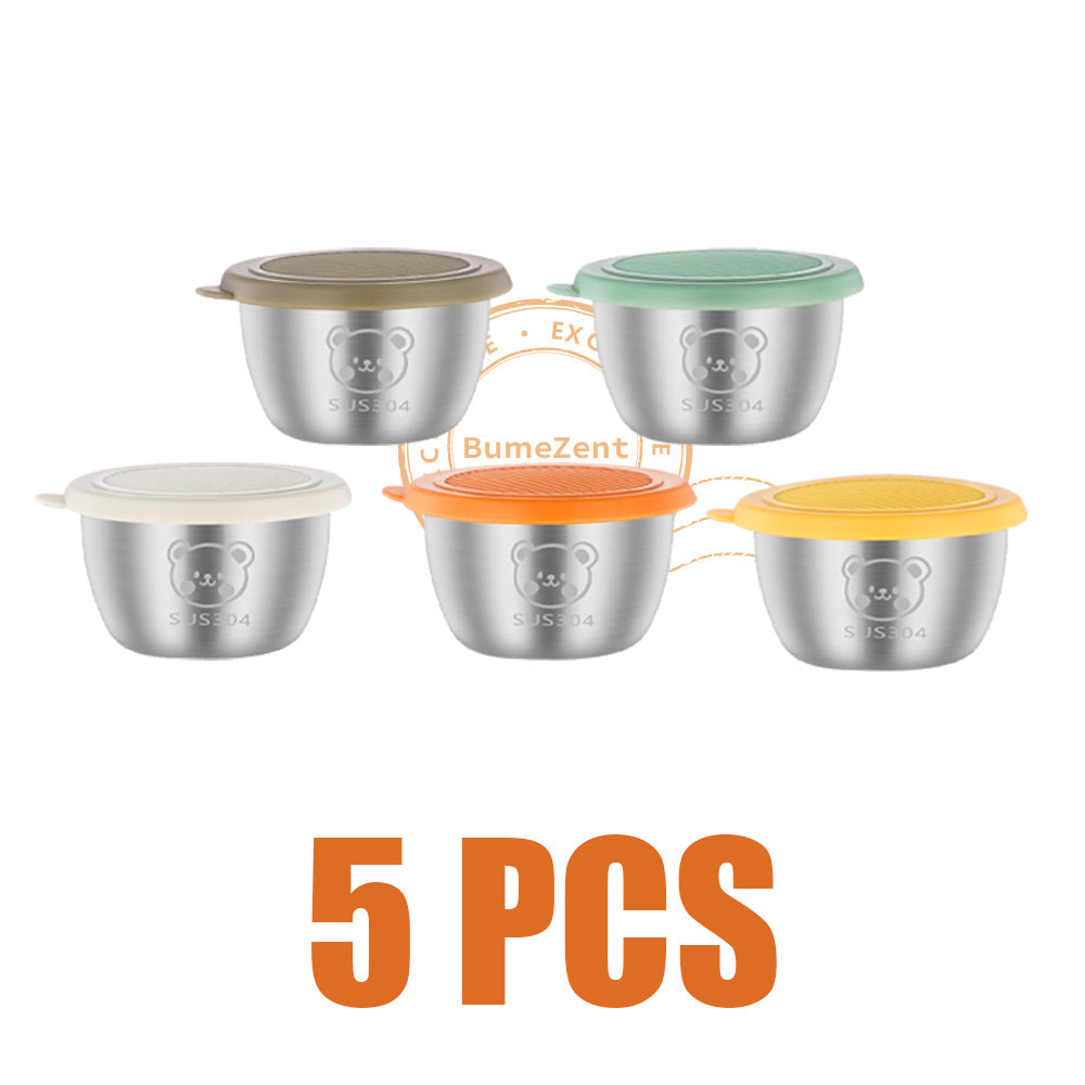 BUMEZENT BZ 5pcs Sauce Cups with Lid, Durable 304 Stainless Steel Sauce Cups, Leak Proof Reusable Small Bowls for Sauce, Dip, Salad Dressing And Barbecue, Essential Kitchen Accessories, Kitchen Accessories Clearance Deal
