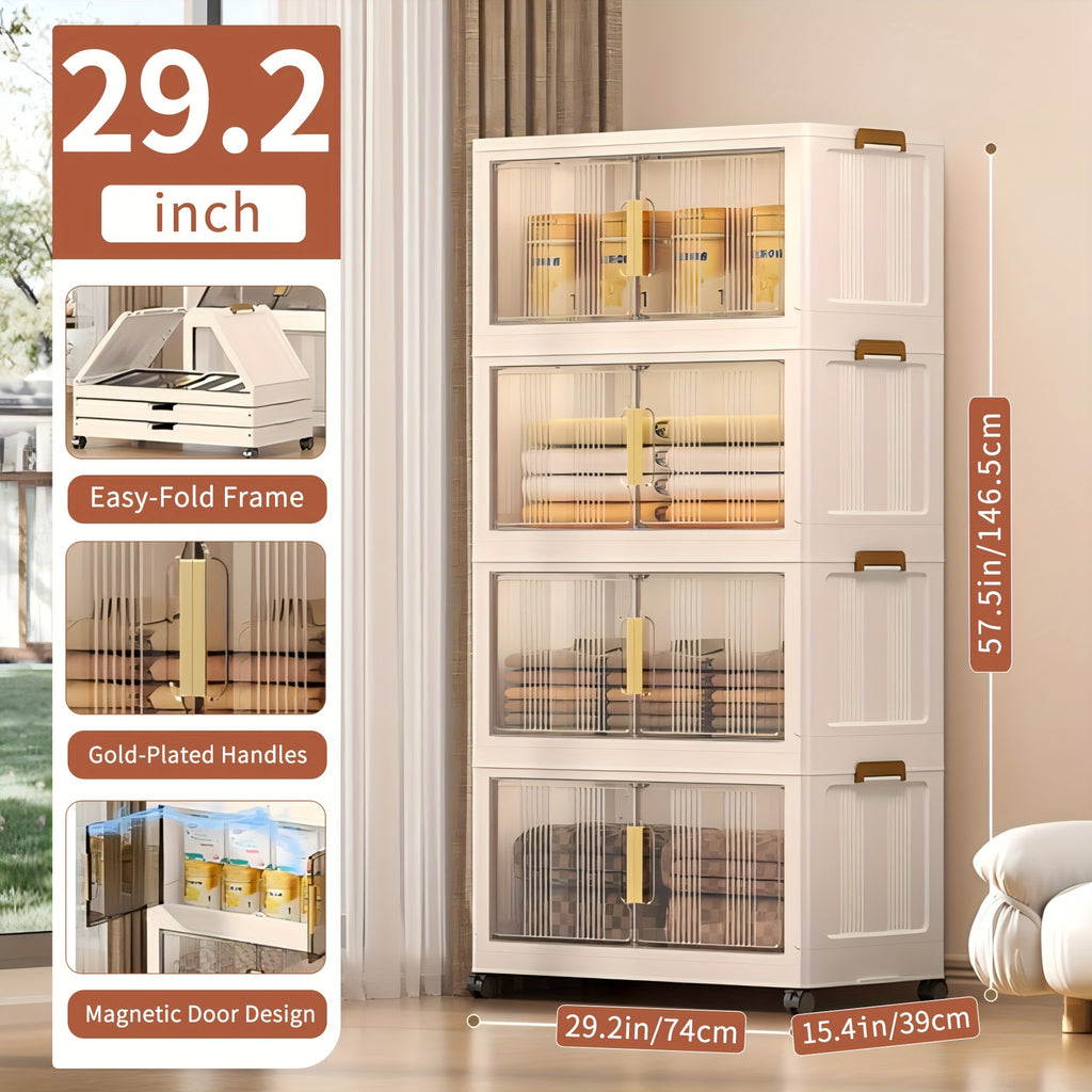 Premium Stackable Home Storage Bins – portable space-saving storage, 3 4 5-Tier Extra Large Folding Storage Cabinet - Plastic Storage Bins with Lids, designed for American homes, daily convenience and practical gifting