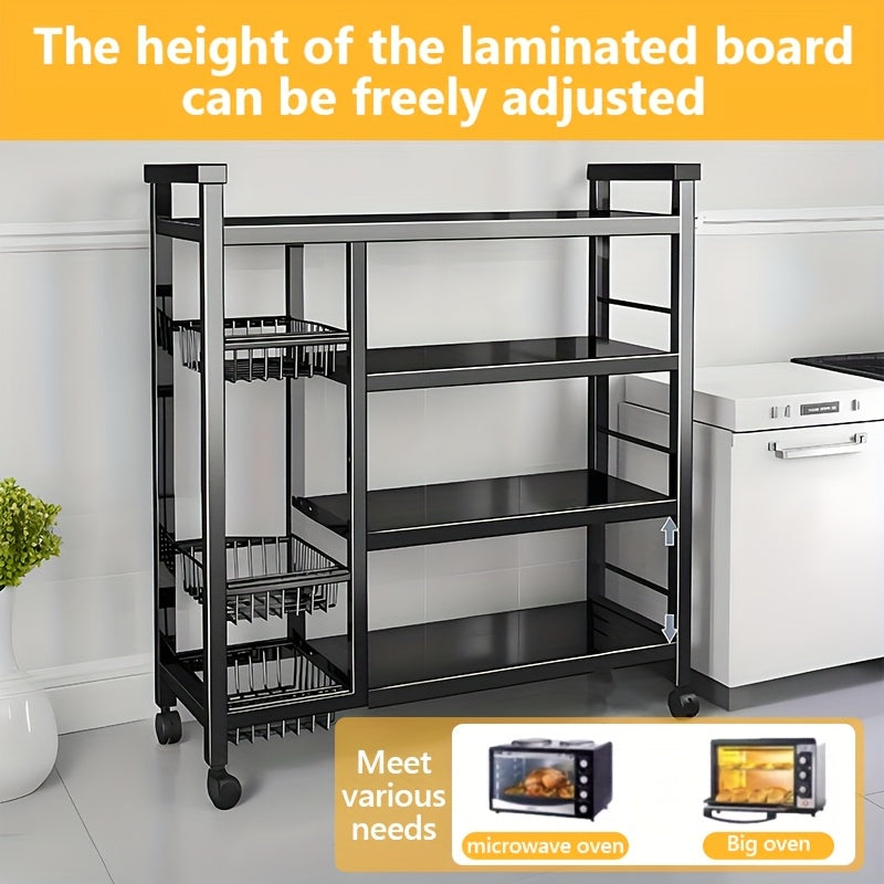 BCNVDUS Three-Layer Heavy-Duty Metal Kitchen Storage Rack with 360° Rotating Wheel - Freestanding Mobile Appliance, Bottle, Container Storage Rack - Easy-To-Clean Open Mesh Basket, Space-Saving Floor Design, Kitchen Organization And Storage