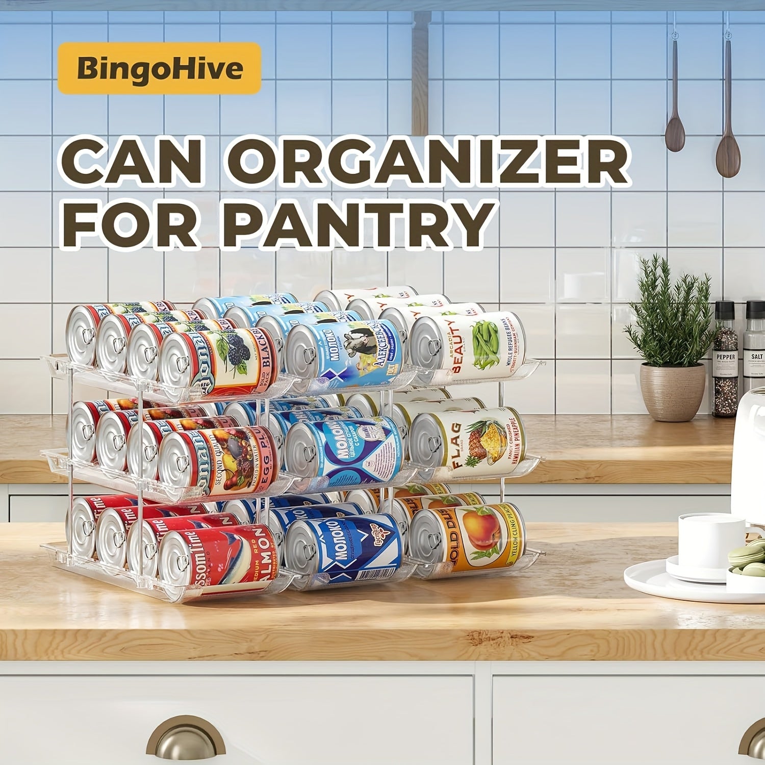 Modern 3pcs Adjustable Home Storage Rack – durable multi-purpose storage, Pantry Can Storage Rack - Holds 36 Cans 3 Tiers 3pcs Auto-Rolling Stackable Can, designed for American homes, daily convenience and practical gifting