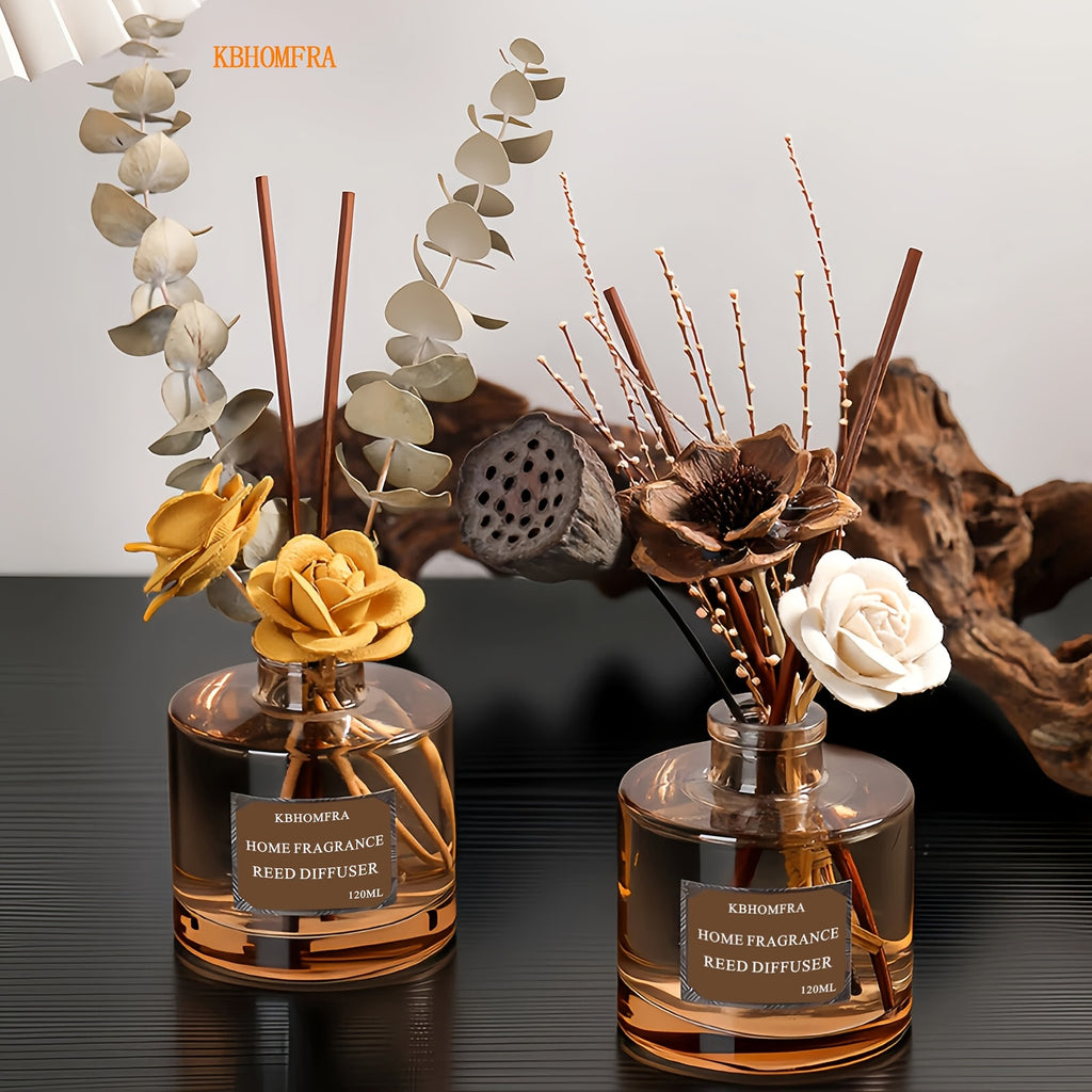 KBHOMFRA Reed Diffuser Jasmine Cedar Gardenia Scent Fall Diffusers with Dried Flowers Diffuser Sticks 4.06oz Essential Oil 90 Days Long-lasting Fragrance for Livingroom, Bedroom And Bathroom.