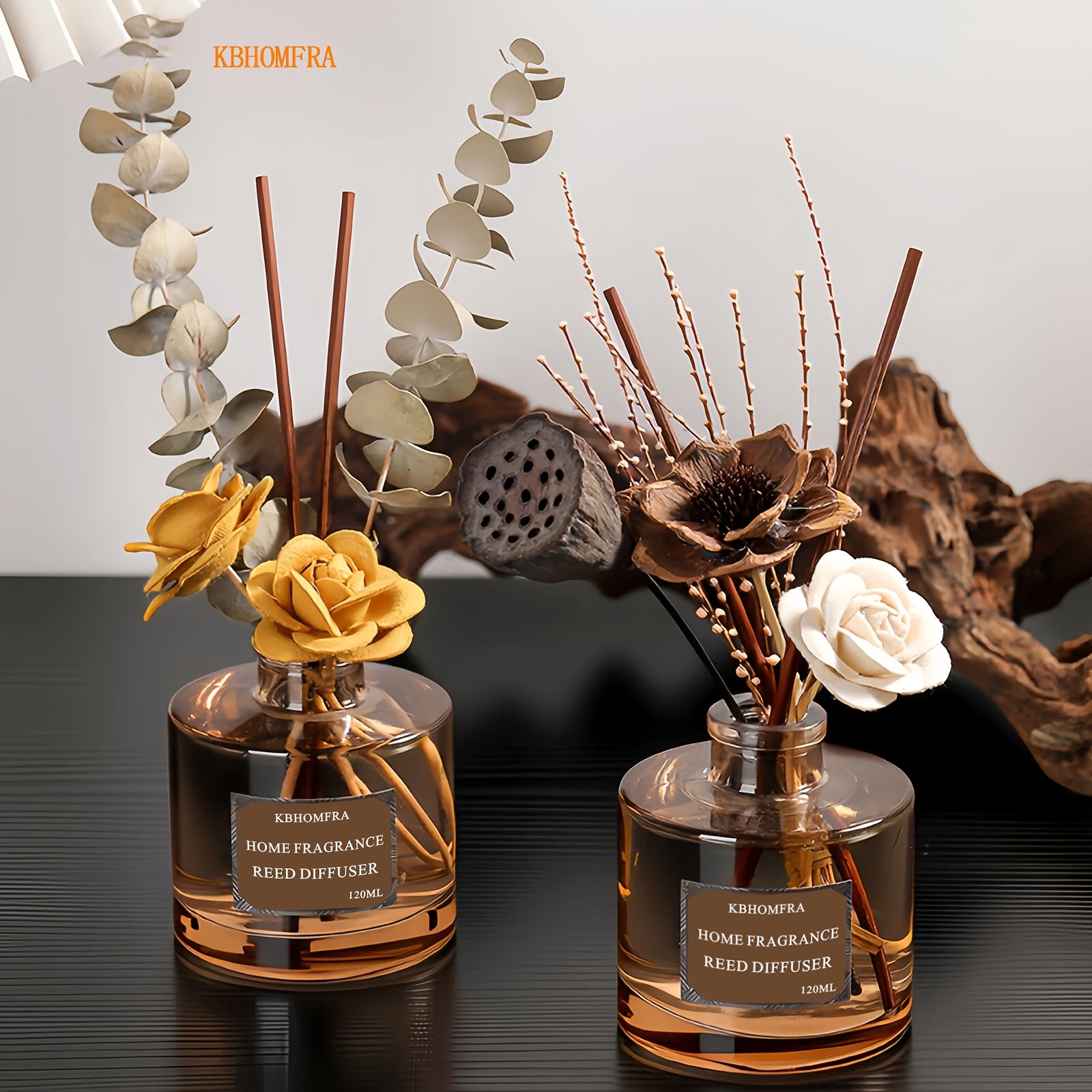 KBHOMFRA Reed Diffuser Jasmine Cedar Gardenia Scent Fall Diffusers with Dried Flowers Diffuser Sticks 4.06oz Essential Oil 90 Days Long-lasting Fragrance for Livingroom, Bedroom And Bathroom.