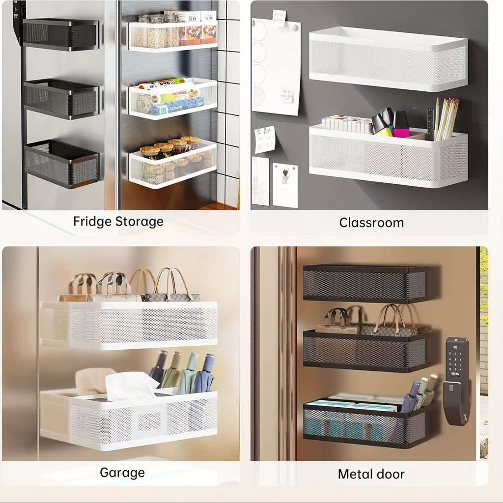 Multifunctional Magnetic Storage Basket Set - Heavy-Duty Carbon /Metal Shelf with Magnetic Base Suitable for Refrigerator, Washing Machine, Appliance-Specific Large Capacity Space-Saving Shelves, Kitchen & Laundry Room Organization (Not Shelf)