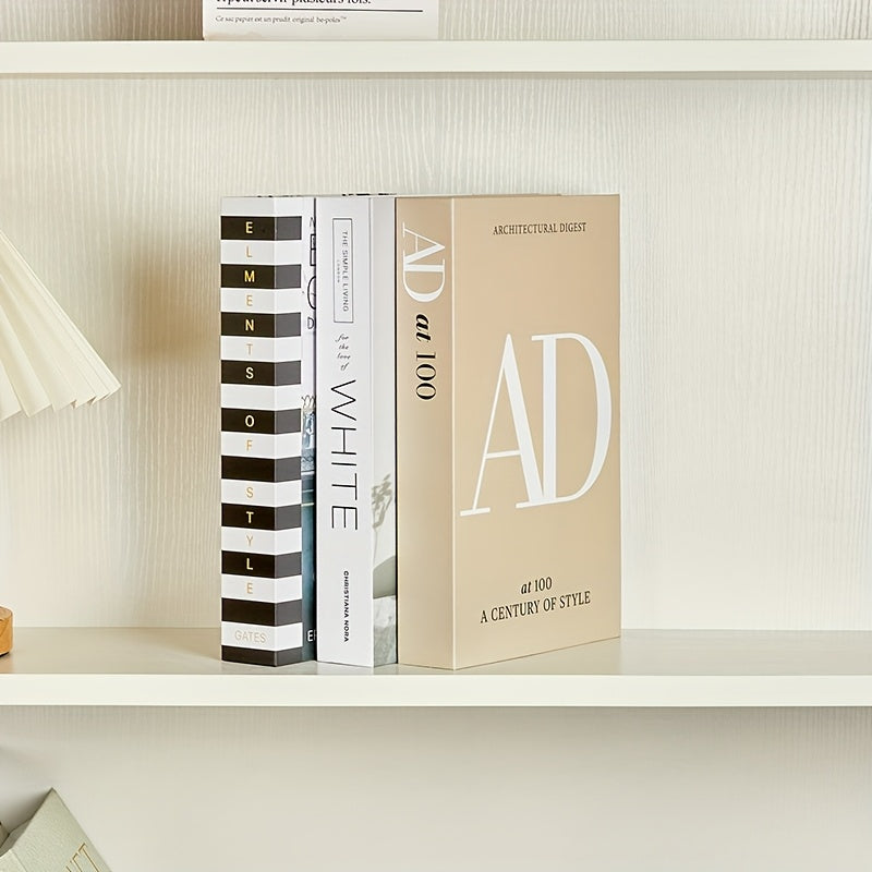 Home Living Essential – Set of 3 Modern Minimalist Faux Books in Black, White, And Beige - Stylish Decorat