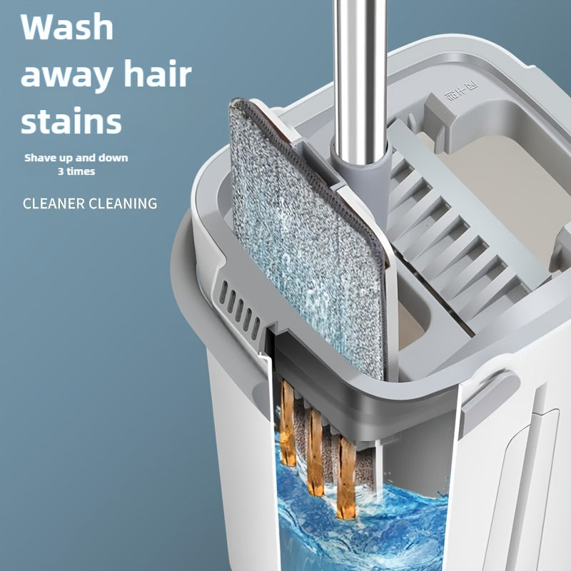 Effortless Hands-Free Flat Dust Mop with Bucket - Wet and Dry Cleaning for Bedroom, Kitchen, Living Room, Bathroom - Durable ABS Plastic Floor Mop