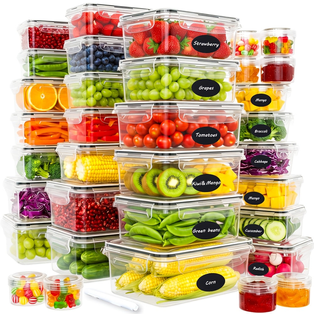 Kitchen Essential – [Reusable Airtight Containers] 70/62/54Pcs Food Storage Container Set With Lids Meal Prep Lunch Boxes (26/30/34 Containers + 26/30/34 Lids + Stickers + 1 Pen) Reusable Co