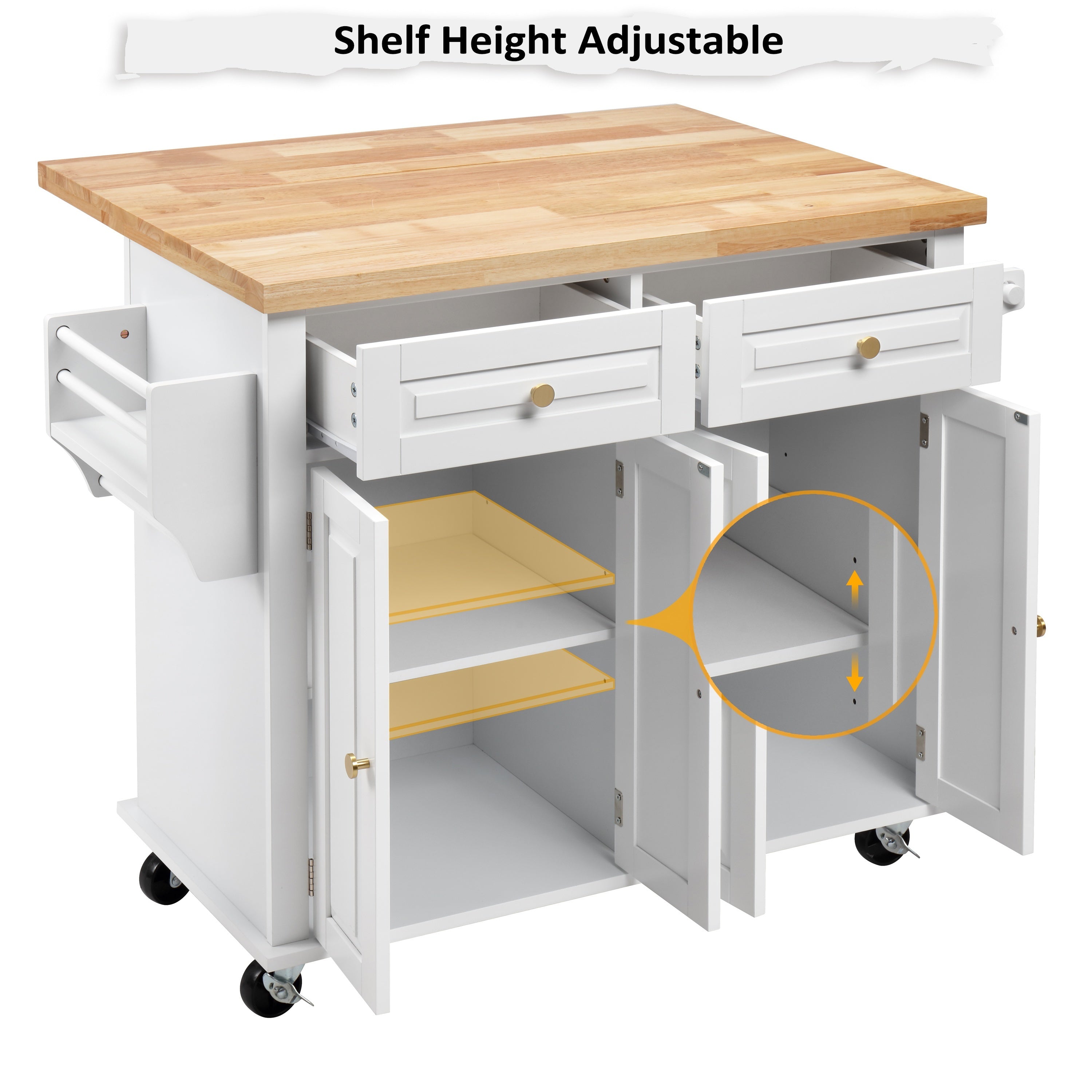 Compact Pull-Out Cabinet Organizer – smooth-access cabinet organization, Rolling Kitchen Island with Drop Leaf Thicken Rubberwood Top Spice Rack Towel Rack Drawer, designed for American homes, daily convenience and practical gifting