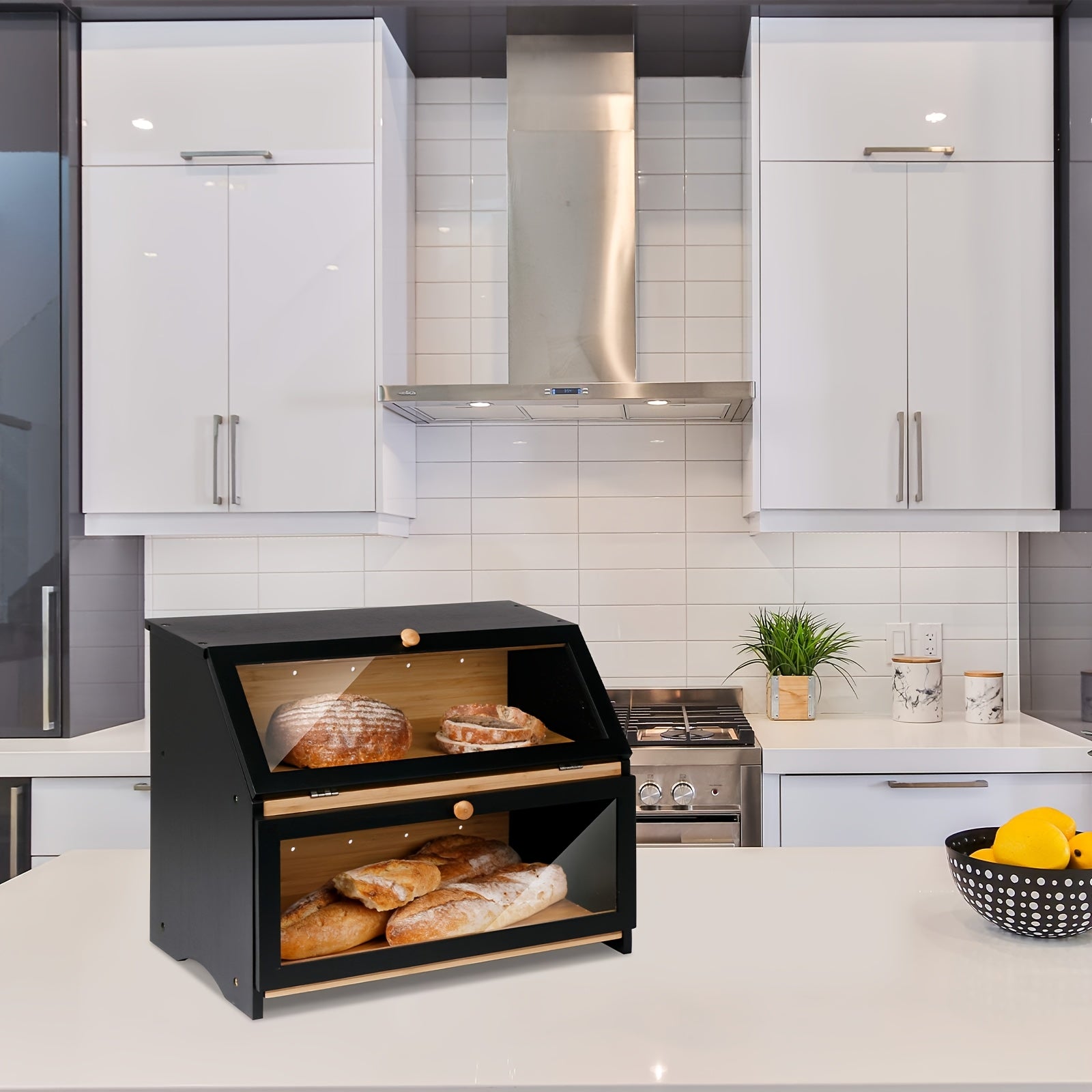 Premium Countertop Bread Storage Box – fresh-bread countertop organization, Double Layer Large Bread Box for Kitchen Counter Wooden Large Capacity Bread Storage Bin, designed for American homes, daily convenience and practical gifting