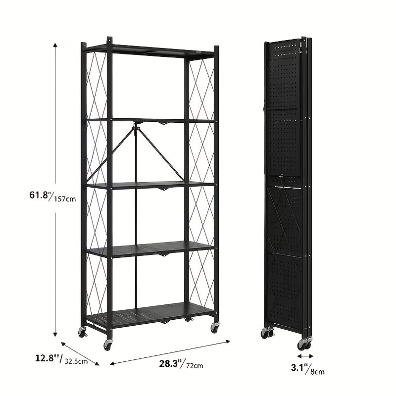 Versatile Adjustable Home Storage Rack – durable multi-purpose storage, 3 4 5 Layer Folding Storage Rack No Installation with Wheels Can Move Freely, designed for American homes, daily convenience and practical gifting