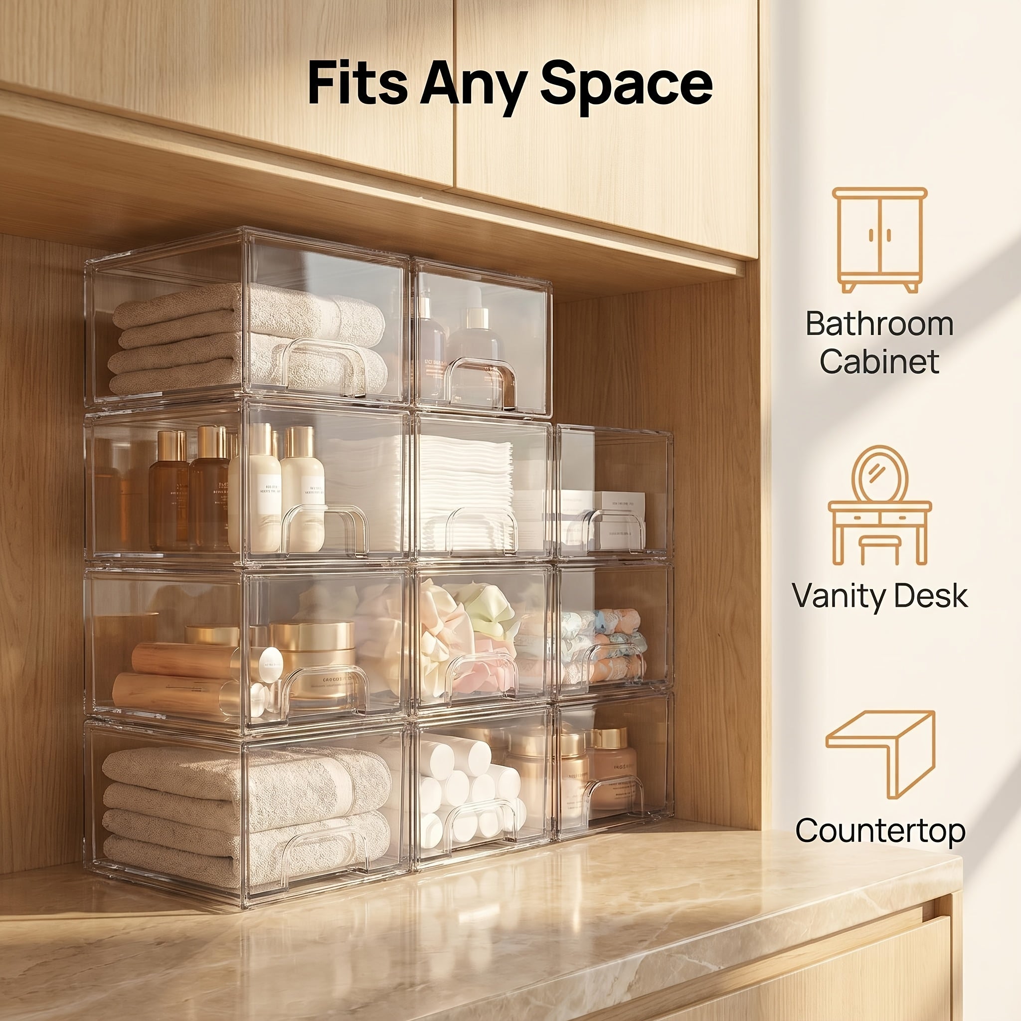 Versatile 8 Pack Stackable Storage Drawer – smooth-access cabinet organization, 8 Pack Acrylic Bathroom Makeup Organizer 7 5 D X 6 W X 4, designed for American homes, daily convenience and practical gifting