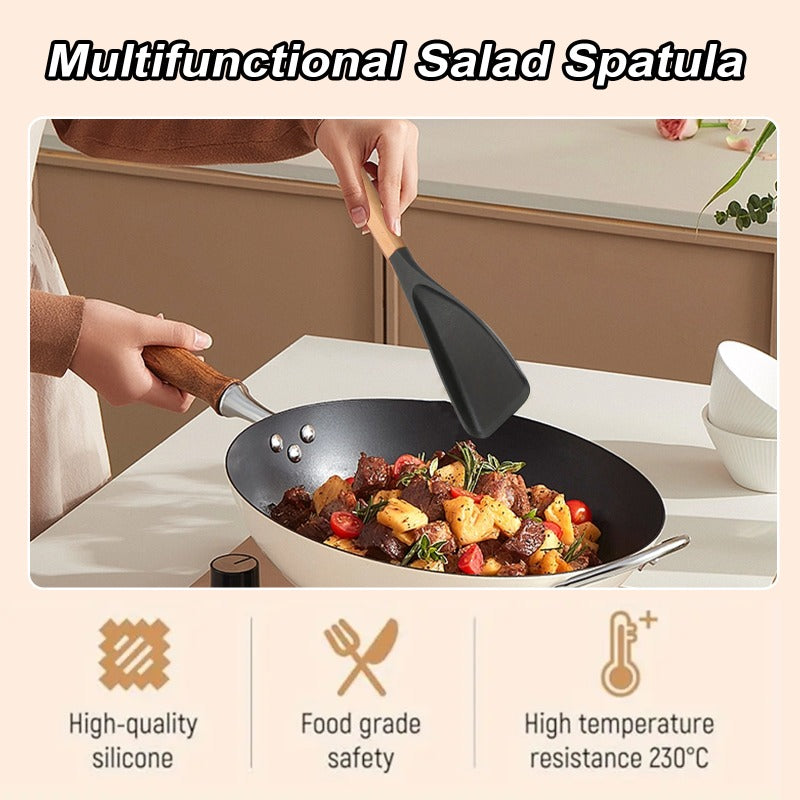 The Ultimate Silicone Kitchen Tool Set: 2/4pcs 12-Inch Utensils for Frying, Baking, Mixing & Serving - Wood Handle Stay-Cool Grip, Perfect for Non-Stick Cookware