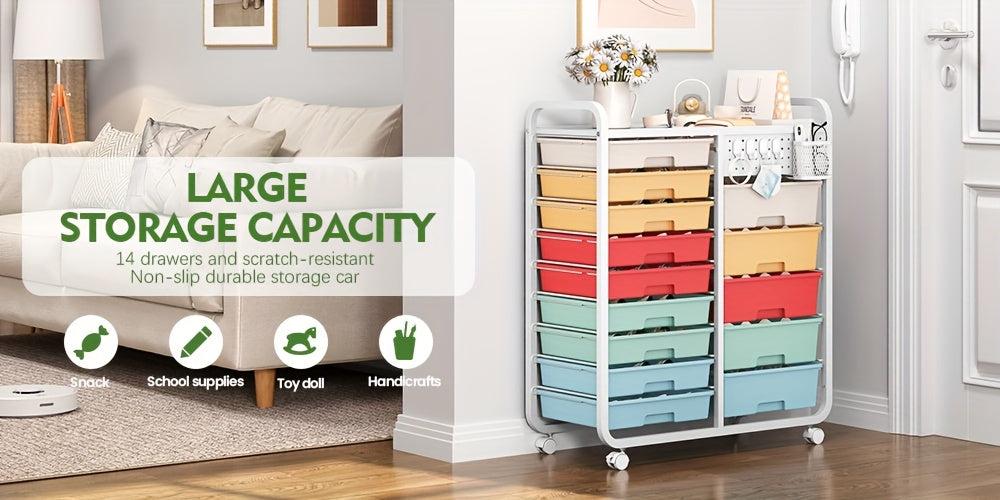Space-Saving Pull-Out Cabinet Organizer – smooth-access cabinet organization, TOOLF 14-Drawer Rolling Storage Cart with Tabletop Pegboard Mobile Utility Cabinet on Wheels -, designed for American homes, daily convenience and practical gifting