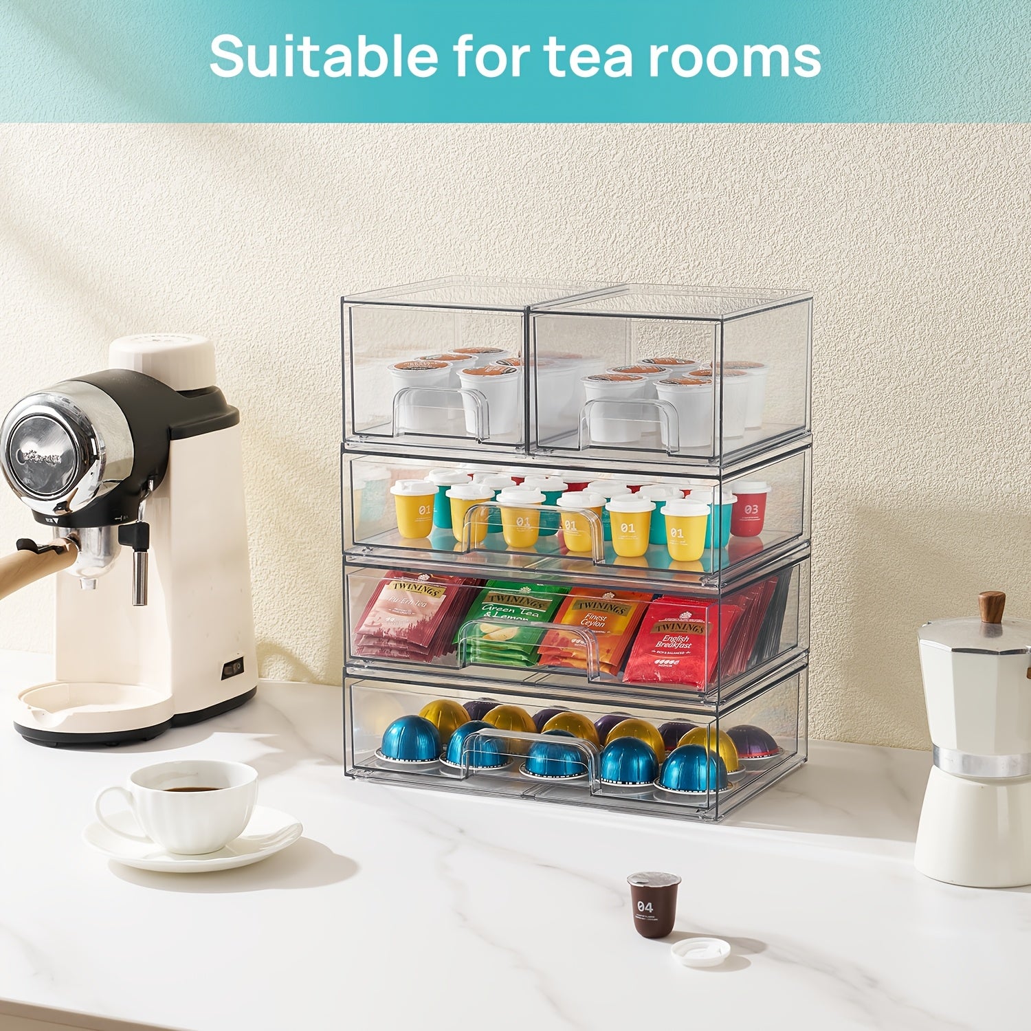 3/5/Pack Stackable Storage Drawers, Clear Plastic Organizer Bins for Makeup, Cosmetics, Beauty Supplies, Ideal for Vanity, Bathroom, Cabinet, Pantry Organization, Storage Drawer Units