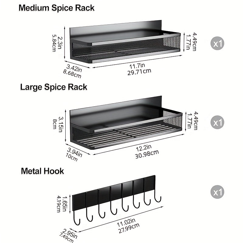 Premium 3 Pack Adjustable Home Storage Rack – durable multi-purpose storage, Magnetic Spice Rack for Refrigerator 3 Pack Magnetic Shelf Moveable Fridge Organizer with 8-Hook, designed for American homes, daily convenience and practical gifting