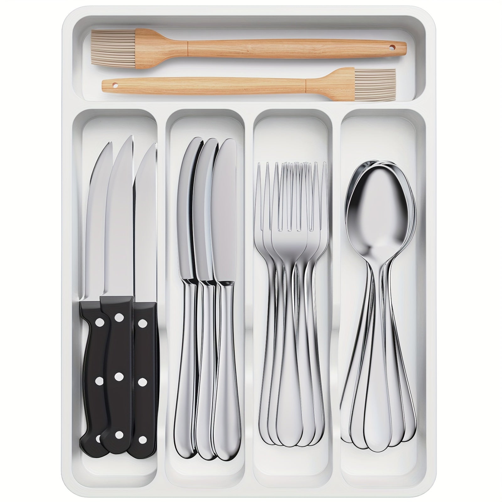 Home Organizer – 5 6 7 Compartment Silverware Drawer Organizer Tray Plastic Cutlery Storage