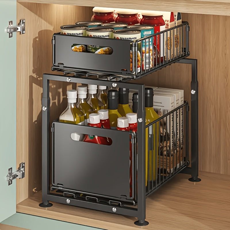 Premium Adjustable Home Storage Rack – durable multi-purpose storage, 2-Tier Pull-Out Organizers Space-Saving 2-Tier Under Sink Organizer with Adjustable Height Sturdy Carbon Steel, designed for American homes, daily convenience and practical gifting