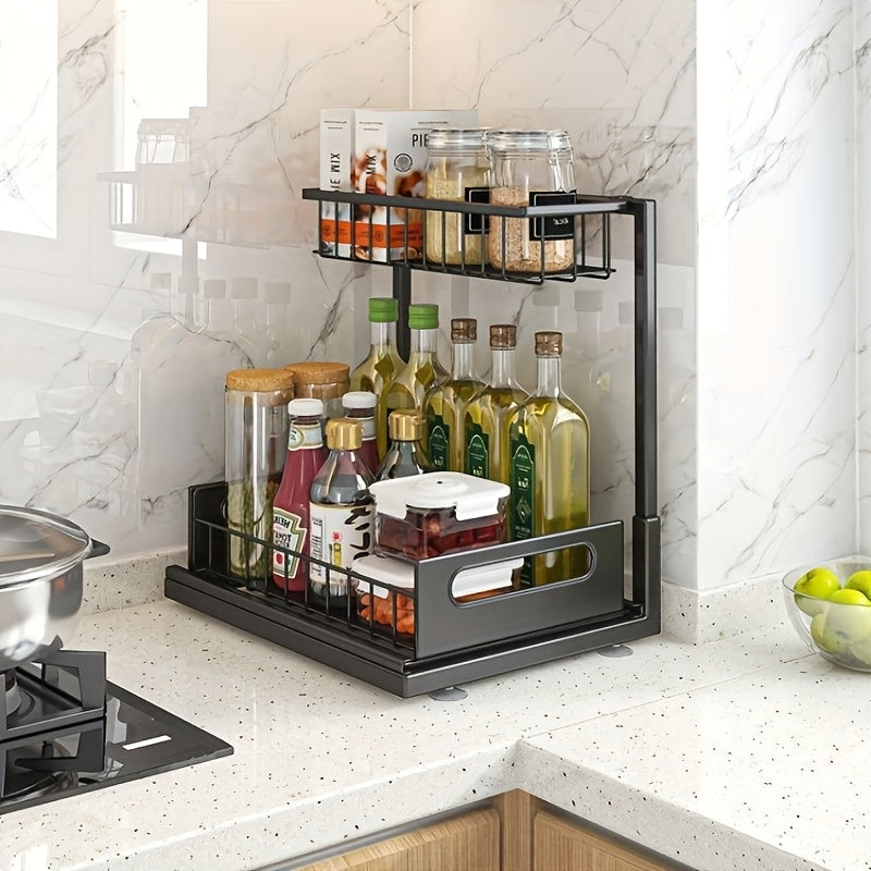 Kitchen Storage Organizer – 1/2pcs Kitchen Organizers And Storage, Kitchen Accessories, Utility Racks, Under Sink Organizer, Pull Out Cabinet Organizer, 2 Tier Slide Out Sink Shelf, Cabinet