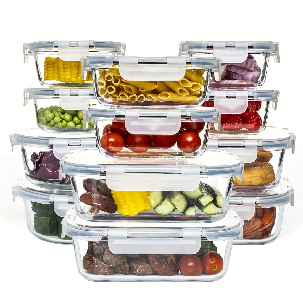 Modern Glass Meal Prep Container Set – leak-resistant reusable meal prep, 24-Piece High Borosilicate Glass Food Storage Containers Set with Leakproof Airtight Lids - Perfect, designed for American homes, daily convenience and practical gifting