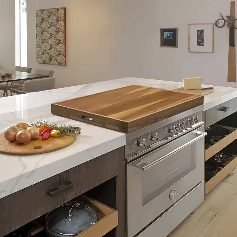 Easy-Access Home Storage Organizer – space-saving everyday organization, Wood Gas Stove Cover Board-Acacia Wood Serving Tray with Handles - Perfect for Breakfast, designed for American homes, daily convenience and practical gifting