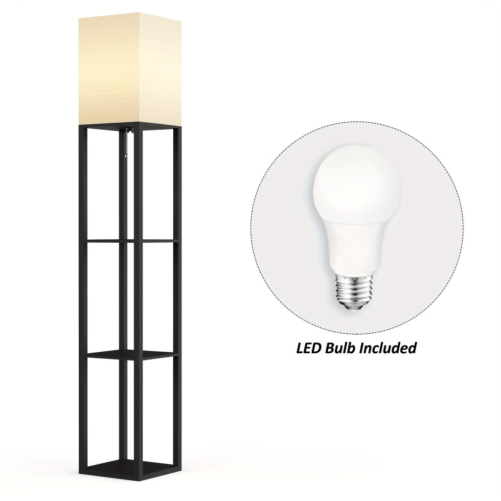 62.9" Column Floor Lamp with Shelves, Real Solid Wood And Bulb Included, Suitable for Halloween, Christmas And Other Holidays