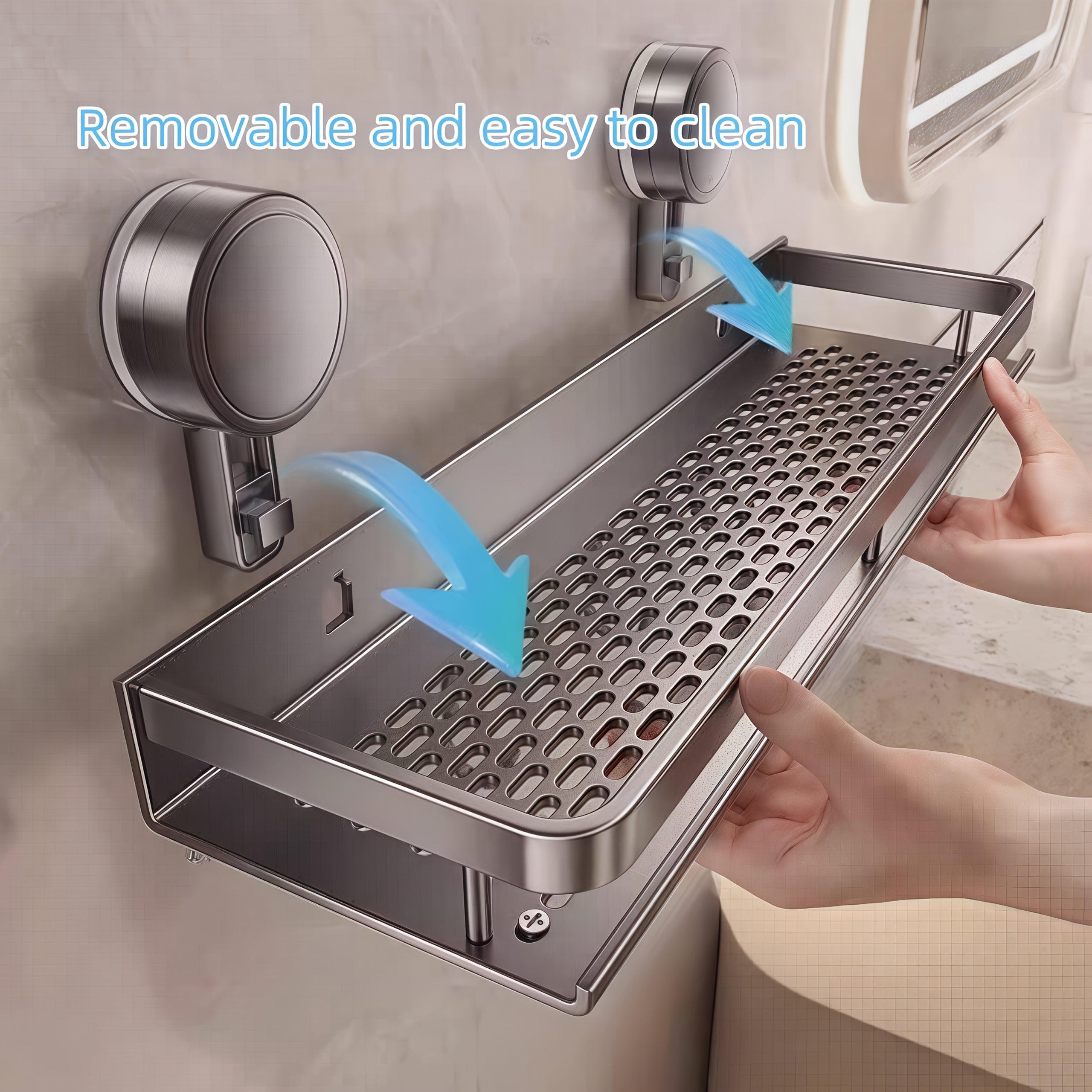 Non-Damaging Suction Cup Shower Shelf - 11.81-In/15.75-In Gray Metal Bath Organizer, 2-Tier Quick Installation And Detachable Design, Shelves