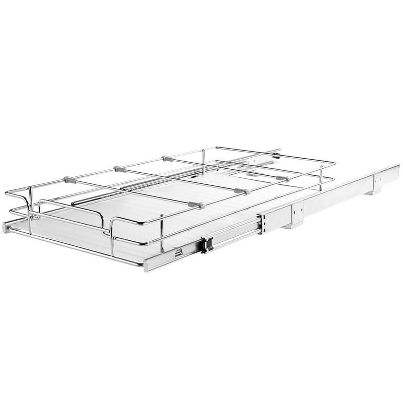Sliding Cupboard Tray 11'Wx21'Dx2.5'H for Kitchen Pantry Bathroom, Heavy Duty Metal Construction Smooth Glide Rails Space Organization Under Sink Storage 13.5'Wx22'Dx7'H Cabinet Fitment