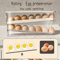 Automatic Rolling Sliding Egg Rack, Space-Saving Design with Easy Access Sliding Tiers And Transparent Compartment, for Kitchen And Refrigerator Storage, Durable No Batteries Required