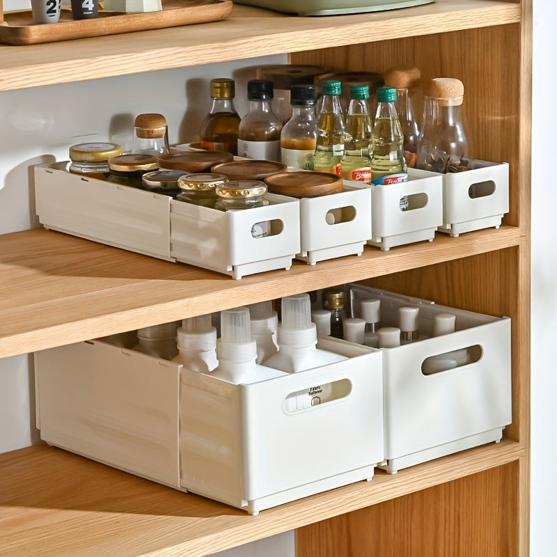 Compact 2/3pcs Stackable Storage Drawer – smooth-access cabinet organization, 2 3pcs Expandable White Foldable Stackable Plastic Bin - Adjustable Shelf Baskets Storage Containers, designed for American homes, daily convenience and practical gifting