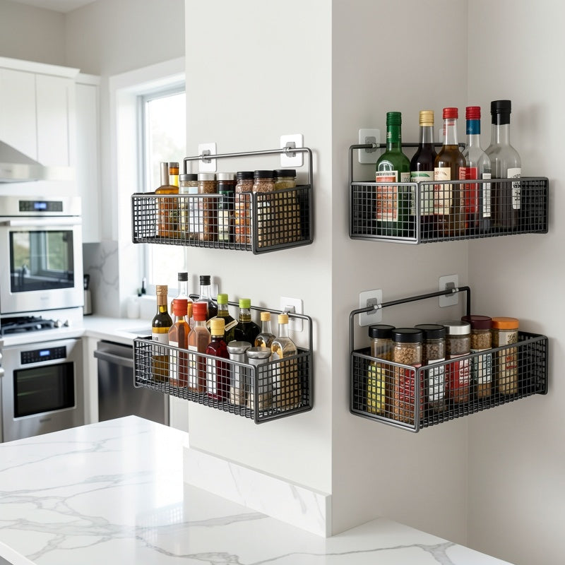 2pcs Easy Installation Bathroom Stainless Steel Shelf, Wall Hanging, Non-Tracking Stickers for Bathroom, Balcony, Kitchen And Toilet Storage, Drill-Free Wall Mounted Organizer, Shelf Baskets