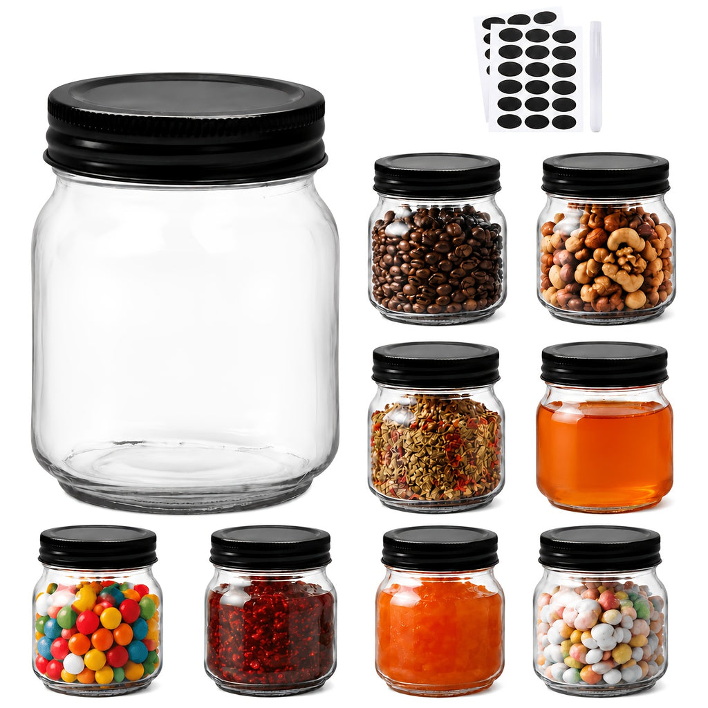 9/18/27/36-Pcs, 8oz Glass Jars with Lids, Regular Mouth Mason Jars for Storage, Spice Canning Jar for Caviar, Herb, Jelly, Jams, Honey, Dishwasher Safe