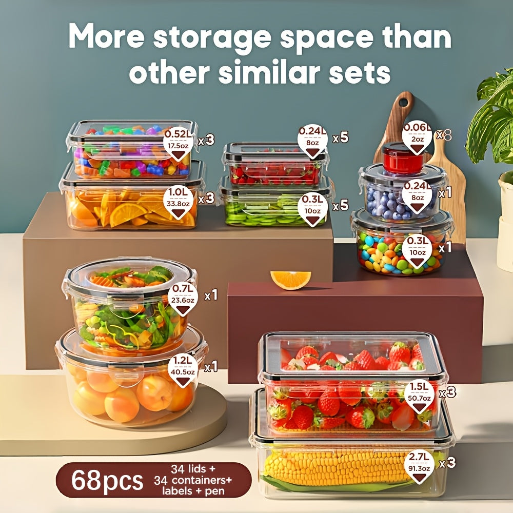 Kitchen Essential – [Reusable Airtight Containers] 70/62/54Pcs Food Storage Container Set With Lids Meal Prep Lunch Boxes (26/30/34 Containers + 26/30/34 Lids + Stickers + 1 Pen) Reusable Co