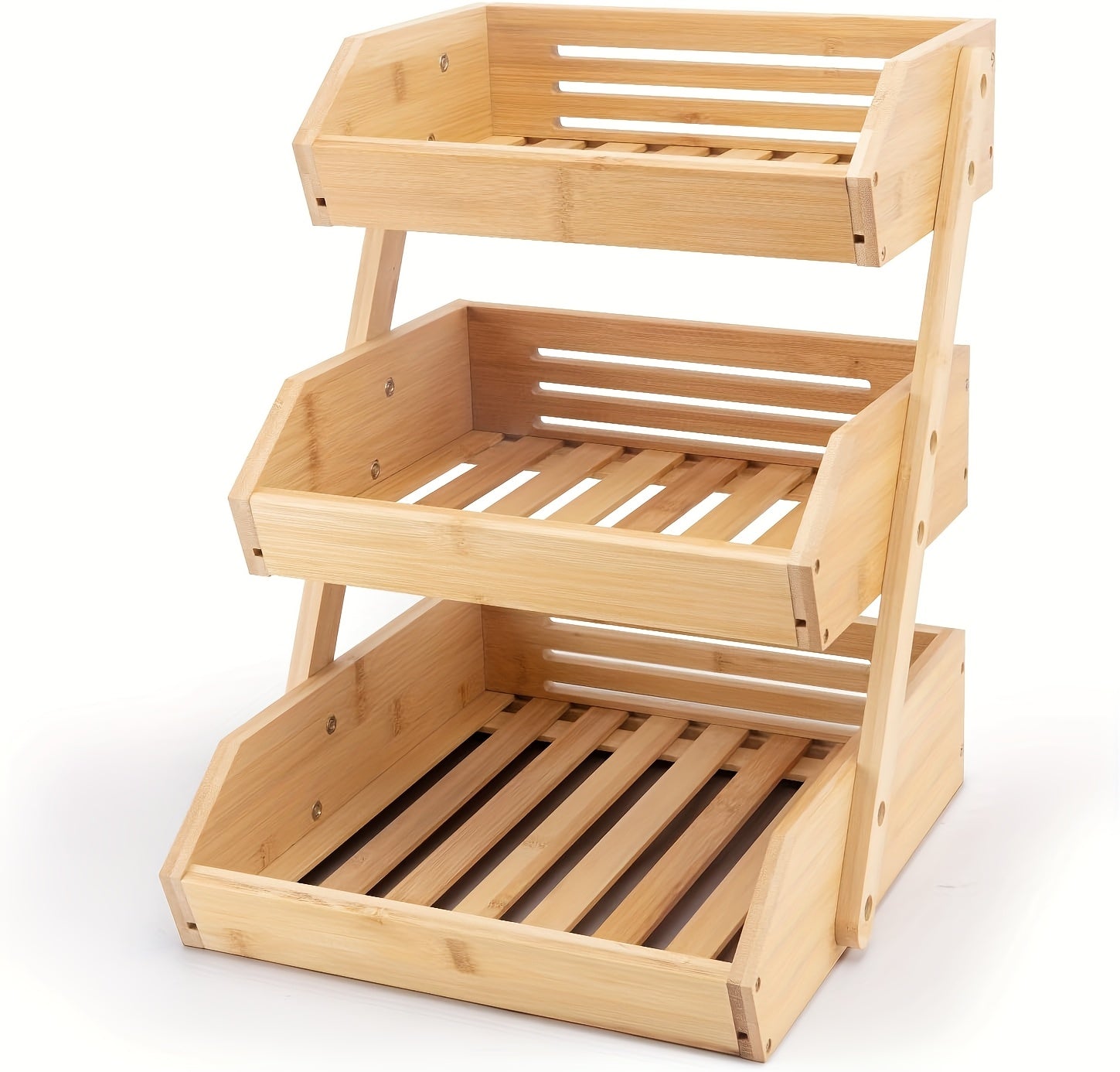 3/2-Tier Wooden Fruit Basket Stand - Large Capacity Kitchen Organizer with Open Slat Design for Vegetables, Bread & Produce | Multi-Level Countertop Storage Shelf - Easy Assembly & Natural Wood Finish