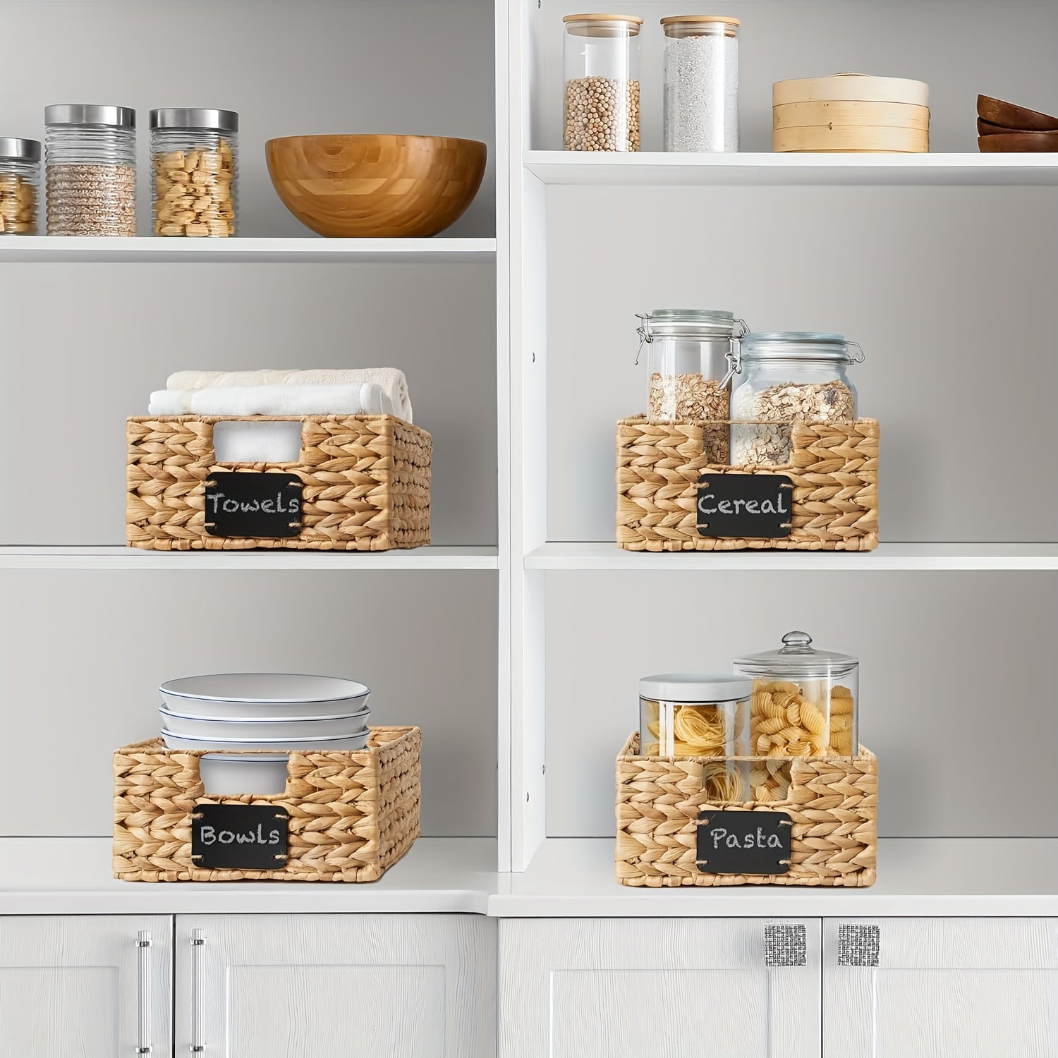 [Wicker Storage Baskets] Wicker Storage Baskets, 9" X 12" X 5", Set Of 4/2/1 With Chalkboard Labels And Handle- Natural, Woven Storage Bin Organizers For Bedroom Kitchen, Shelf Baskets